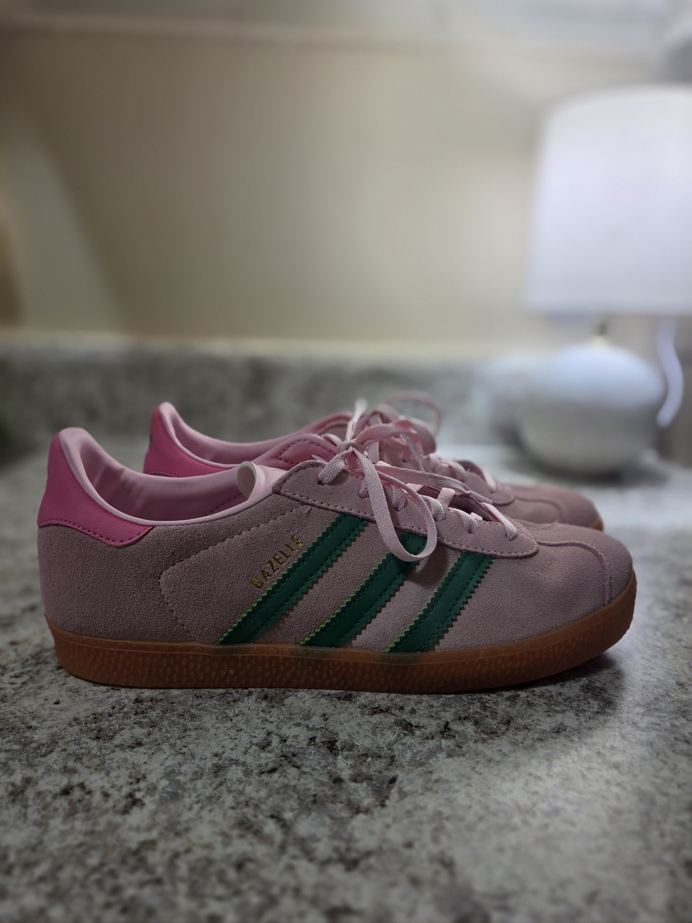 adidas Pink Suede Sneakers with Green Stripes